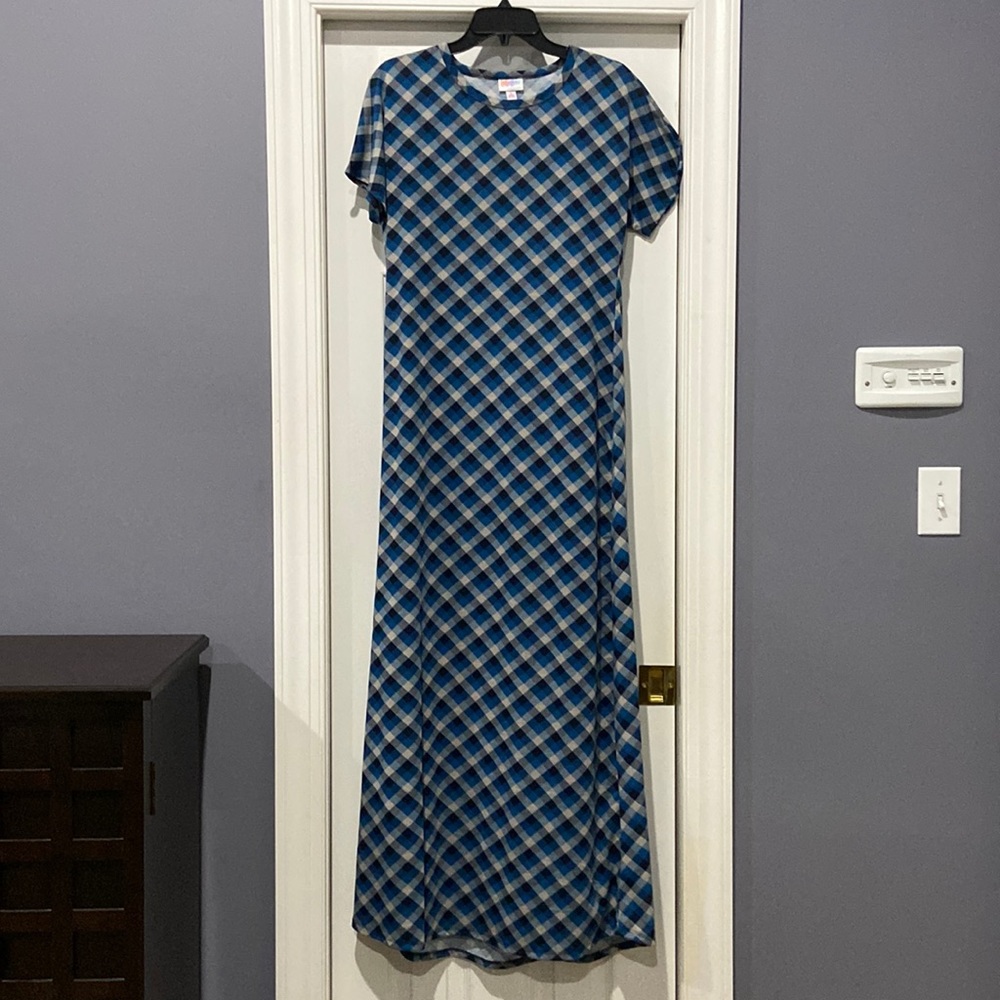 LulaRoe Ladies Small Blue/Gray Check Maxi Dress